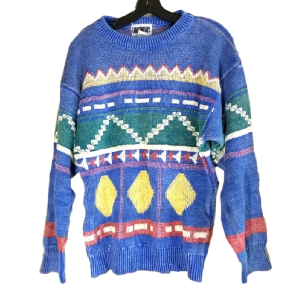 Vintage Union Bay Cotton Ramie Abstract Pattern Pullover Crewneck Sweater